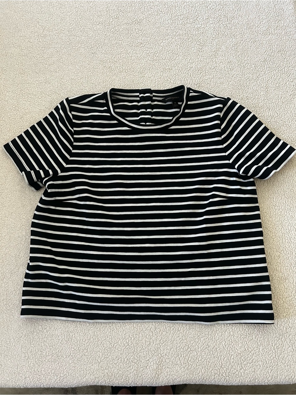 Banana Republic Black White Stripe Top Medium Short Sleeve